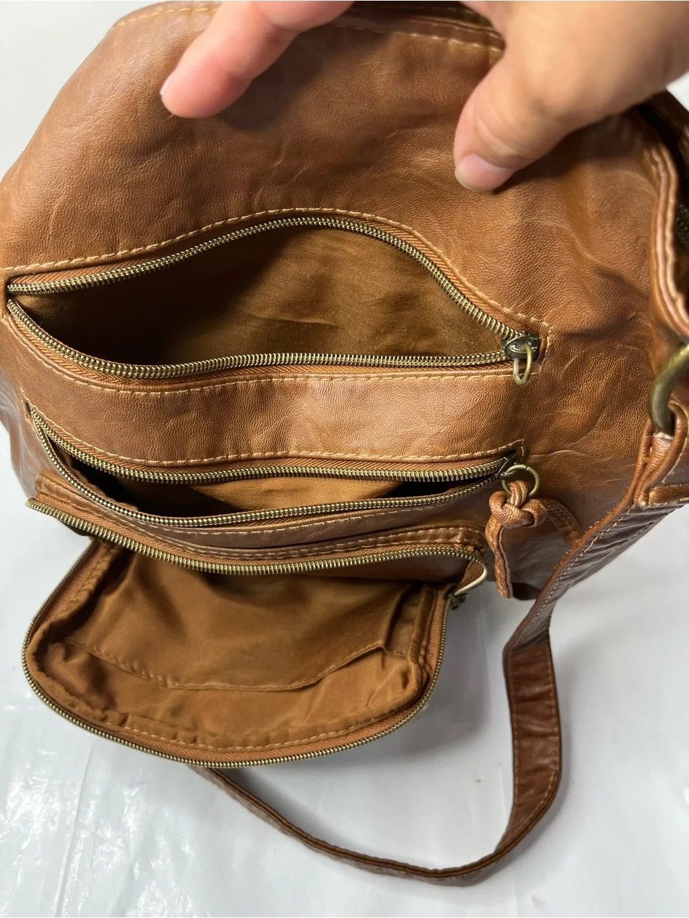 Stone & Co. Tan Leather Messenger Bag with Brass Accents